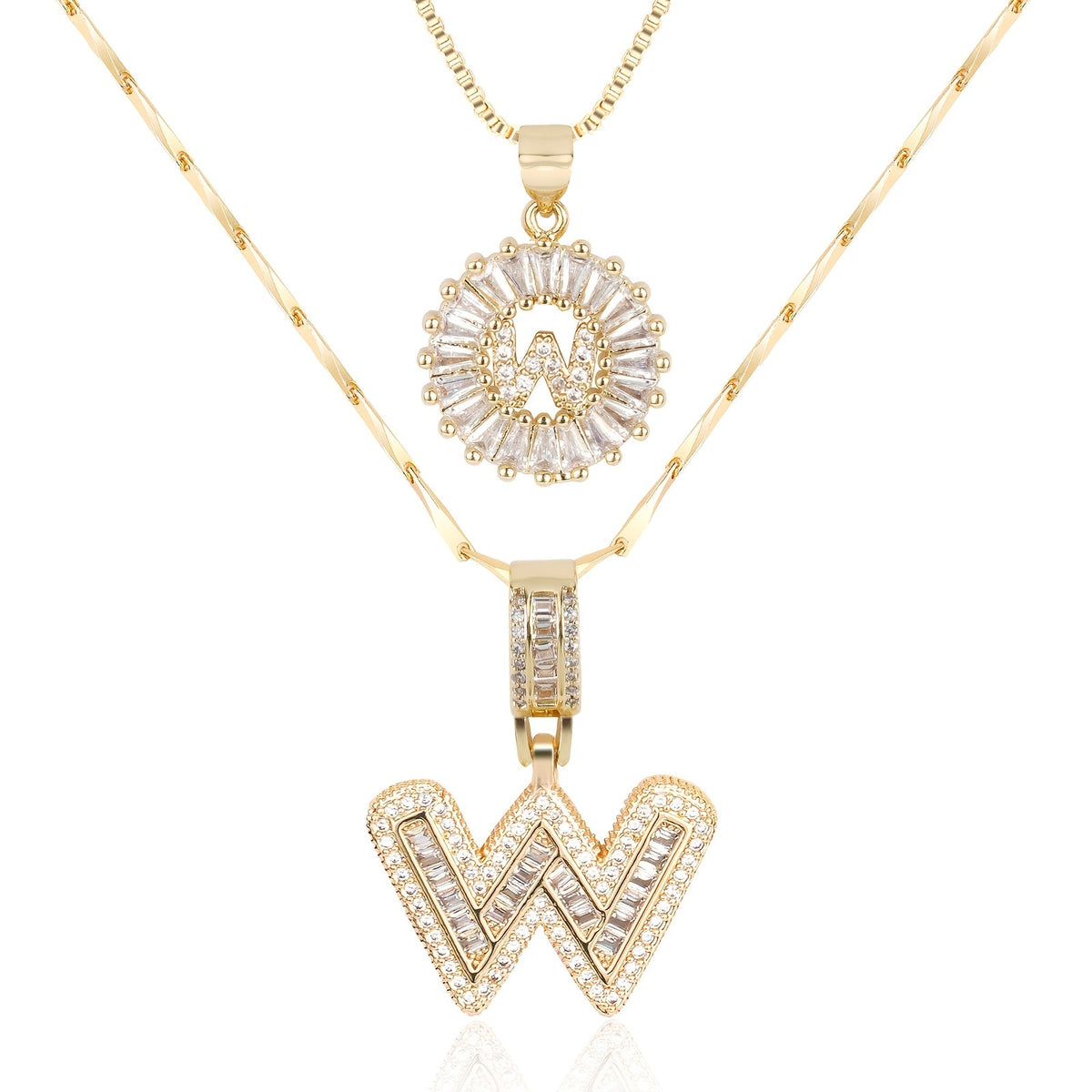 Juego de 2 collares de 14k con inicial de diamante