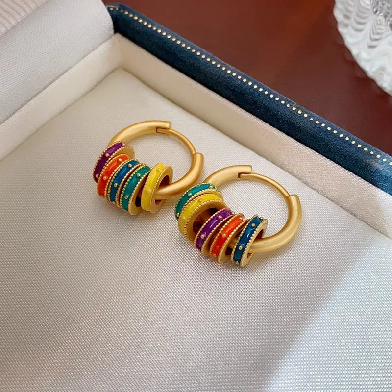 Gold Accented Colorful Circles Necklace and Earrings