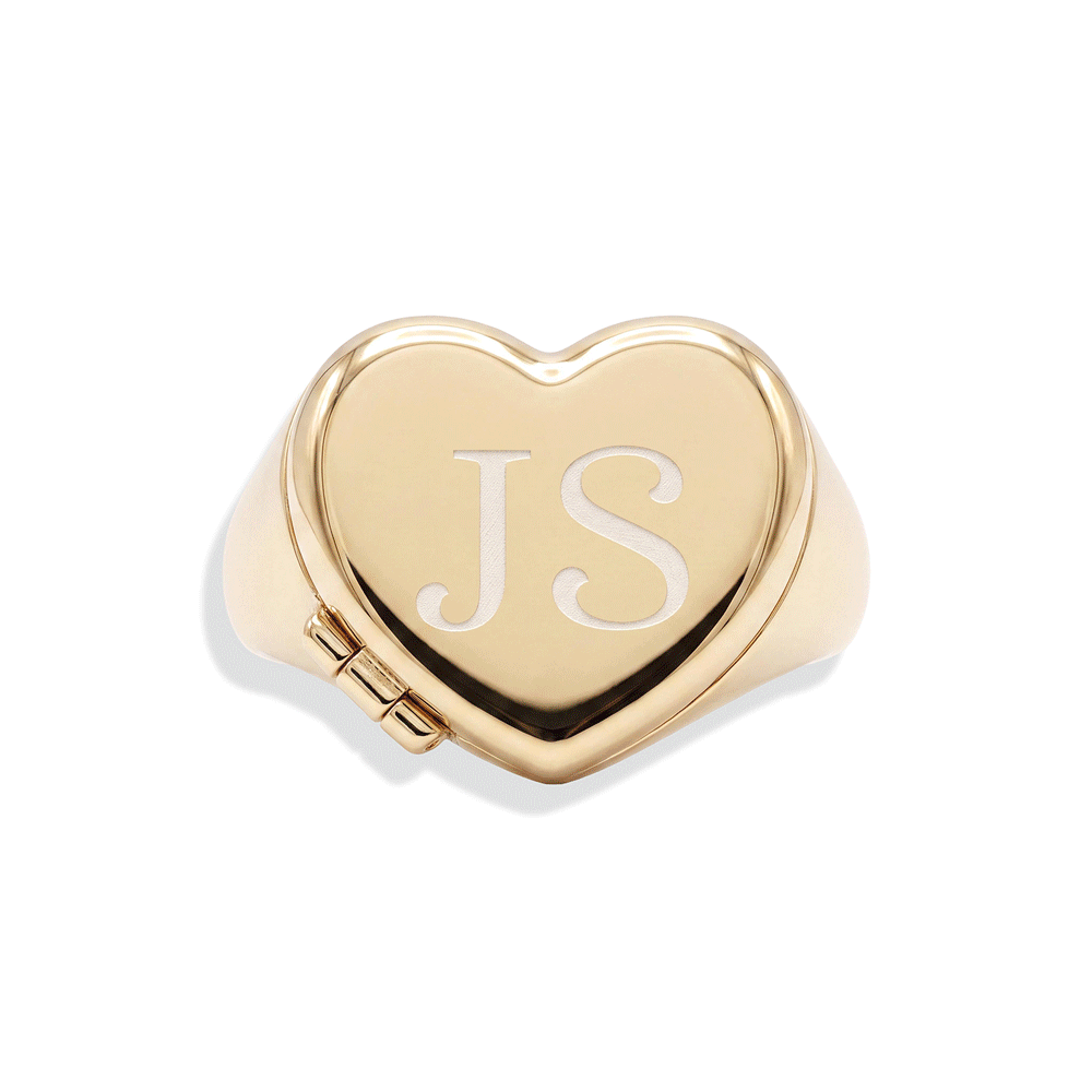 Personalized Heart Signet Locket Ring