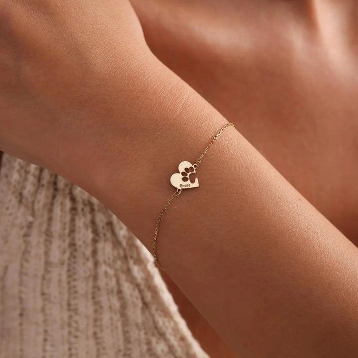 Custom Paw & Heart Name Bracelet