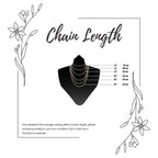Chain length guide: 35 cm, 40 cm, 45 cm, 50 cm and 55 cm shown on a bust, each chain including a 5 cm extender.
