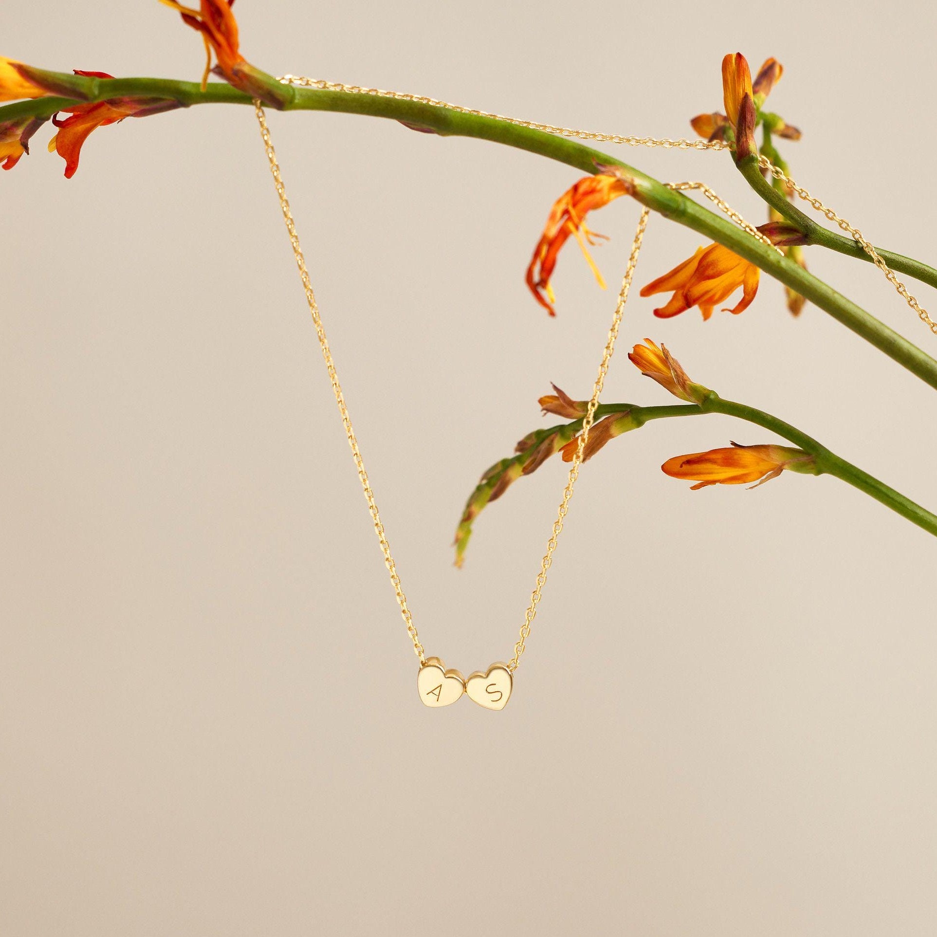 Personalized 3D Heart Initial Necklace