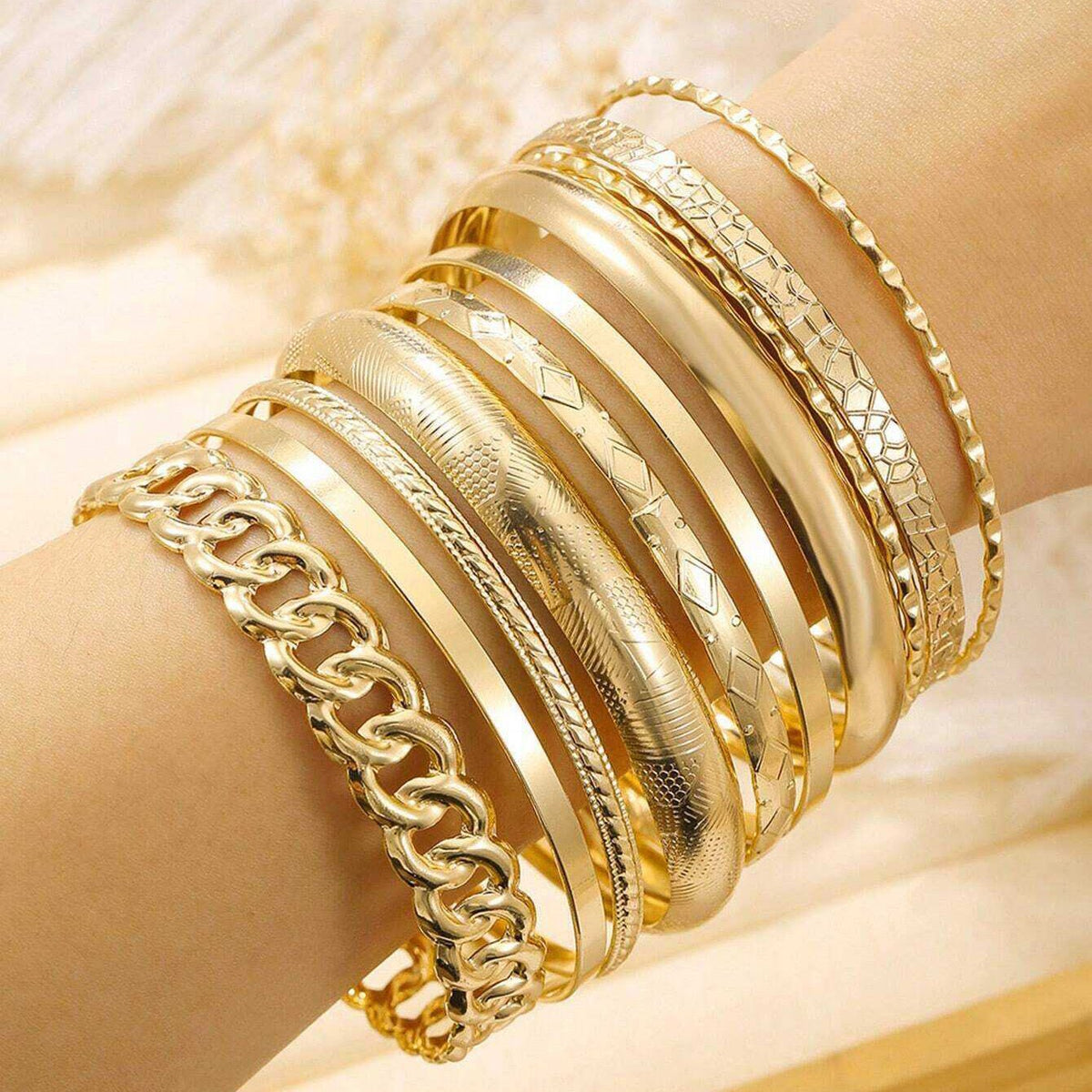 Lot de 10 bracelets épais assortis, 14k