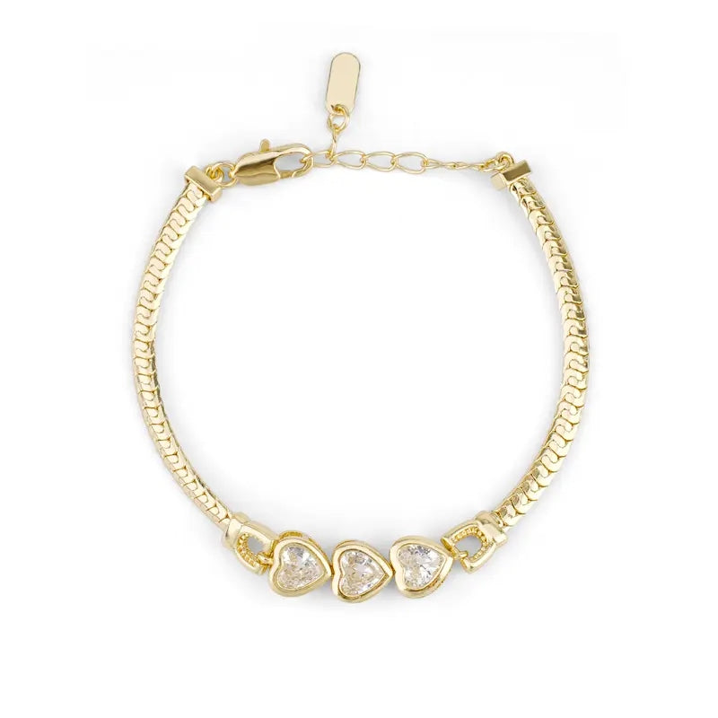 Elegancka bransoletka 14k z łańcuszkiem typu snake i sercem z cyrkoniami