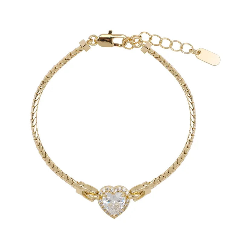 Elegancka bransoletka 14k z łańcuszkiem typu snake i sercem z cyrkoniami
