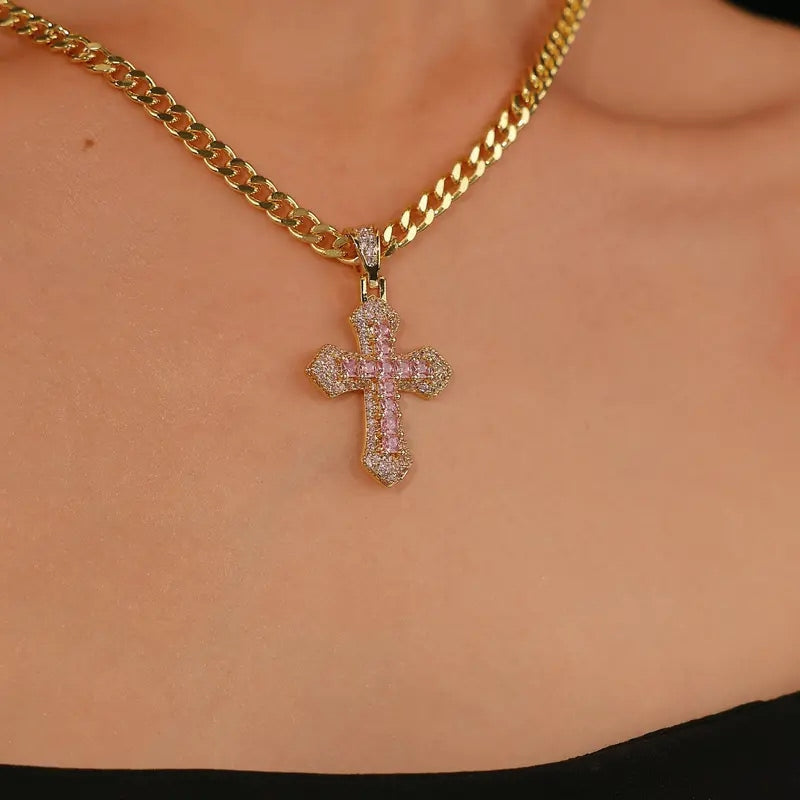 14k Chunky Cuban Cross Necklace