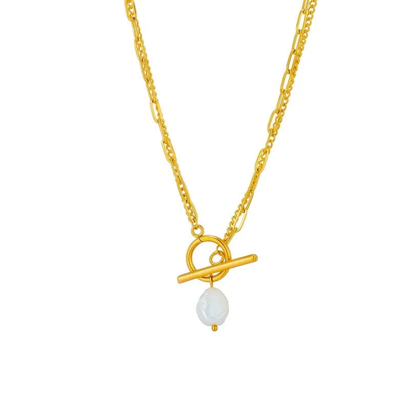 Collana a strati con perle e chiusura circolare