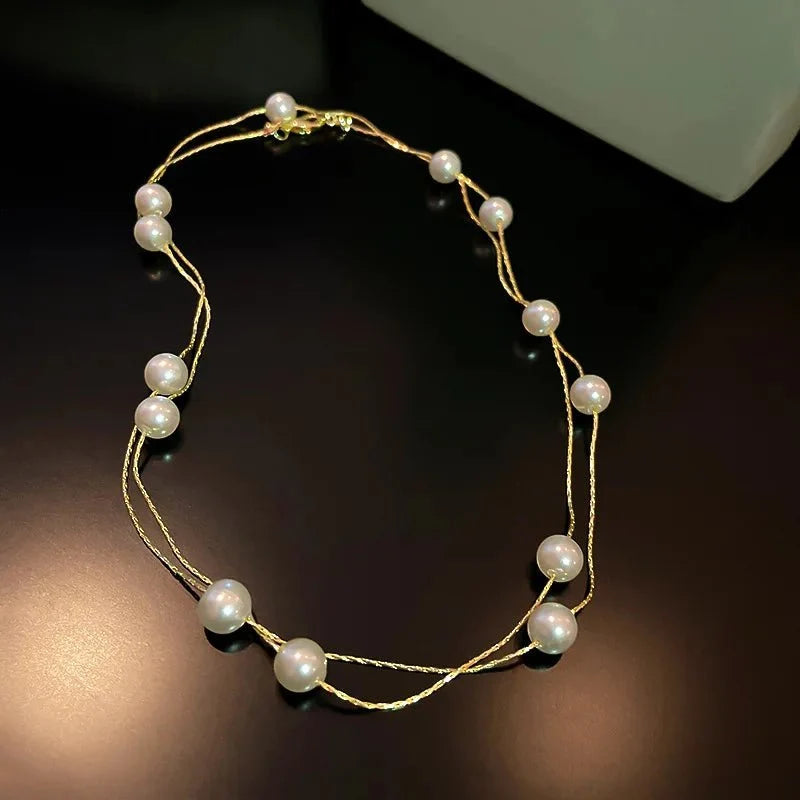 Warstwowy elegancki naszyjnik choker z perłami