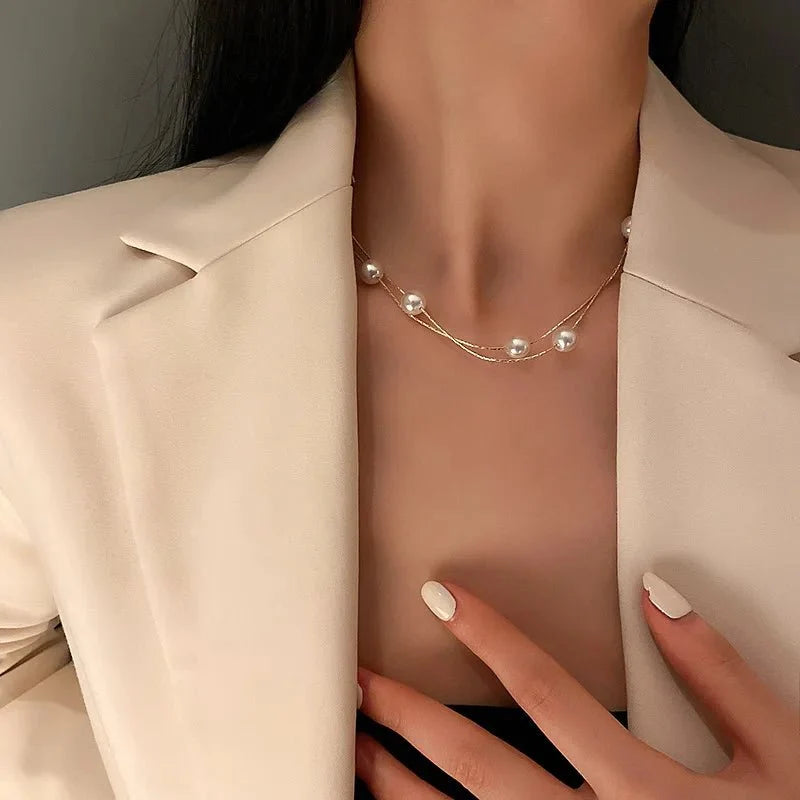 Warstwowy elegancki naszyjnik choker z perłami
