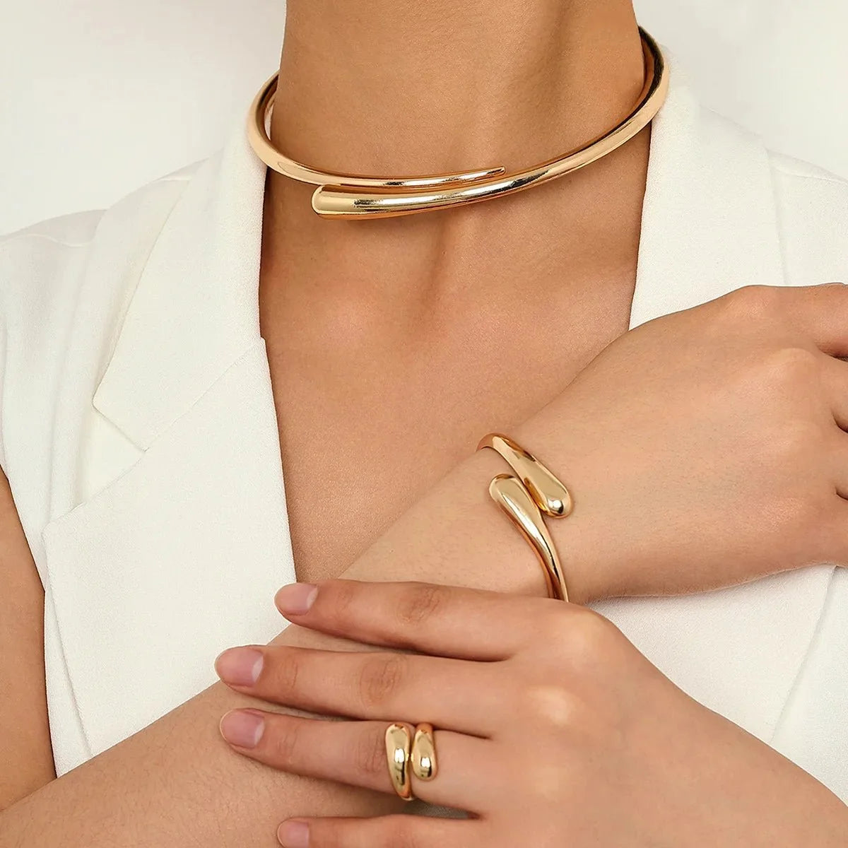 Modern Wrap Choker Necklace, Bracelet, Ring Set