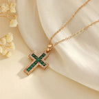 Solene Emerald Cross Gold Necklace