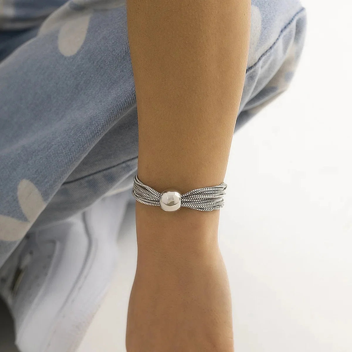 Posh Multi Layered Chain Ball Necklace and Bracelet