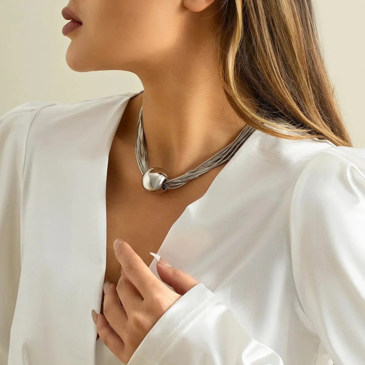 Posh Multi Layered Chain Ball Necklace and Bracelet