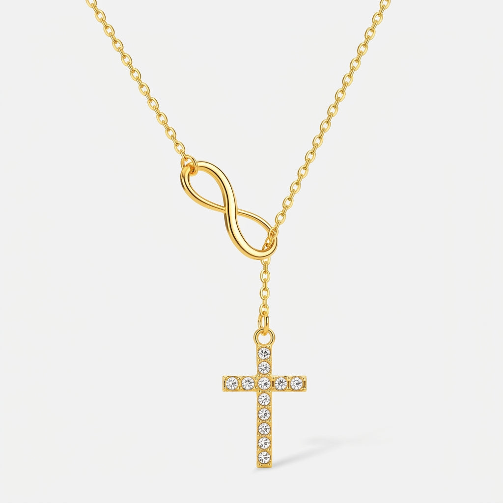Collier 18k avec croix et cordon symbole de l’infini