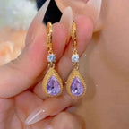 Purple Water Droplet Dangle Earrings