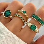 Zarina Exquisite Emerald Gold Ring Set