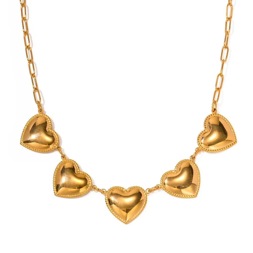 Romantic Five Heart Pendant Necklace