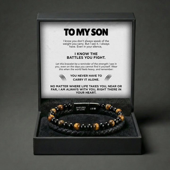 Engraved Tiger Eye Son Bracelet